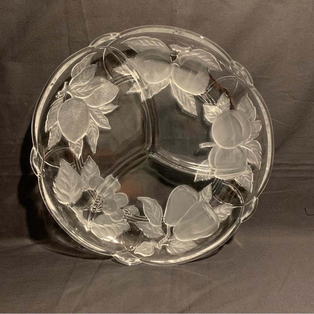 Sango Victoria & Beale 3-Part Clear Glass Platter Forbidden Fruit Pattern Japan